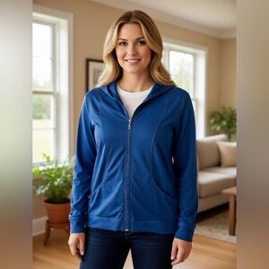 Style & Co Women's Blue Hooded Athletic Jacket Size M Casual Zip Up